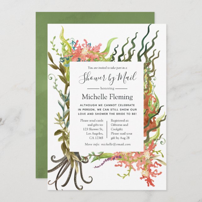 Nautical Seaweed Baby or Bridal Shower by Mail Invitation (Front/Back)