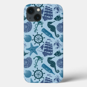 Nautical Shades Of Blue Pattern iPhone 13 Case
