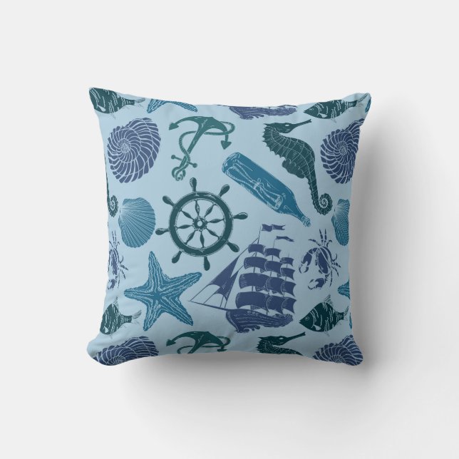 Nautical Shades Of Blue Pattern Cushion (Front)