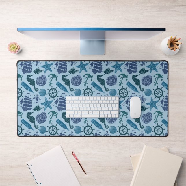 Nautical Shades Of Blue Pattern Desk Mat (Office 1)