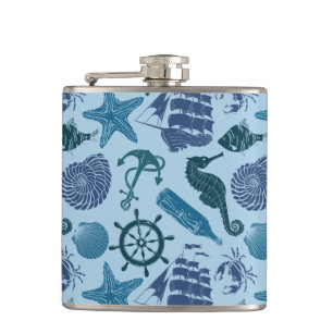 Nautical Shades Of Blue Pattern Hip Flask