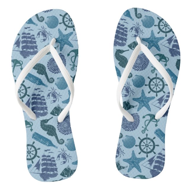 Nautical Shades Of Blue Pattern Jandals (Footbed)