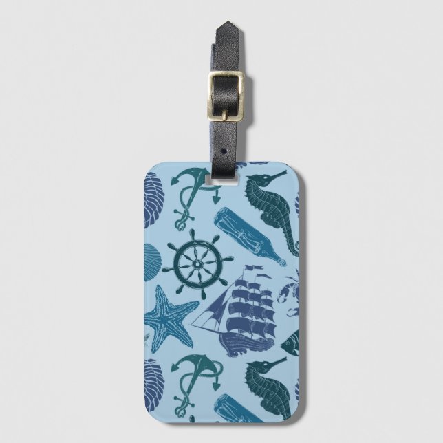 Nautical Shades Of Blue Pattern Luggage Tag (Front Vertical)