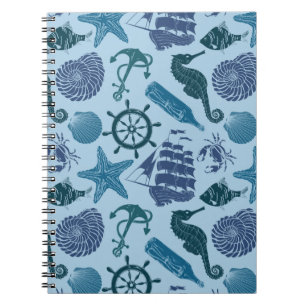 Nautical Shades Of Blue Pattern Spiral Notebook