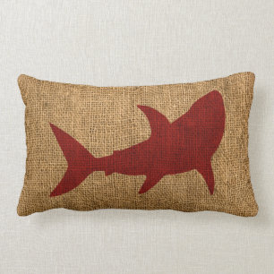Nautical Shark Rustic Red Lumbar Cushion