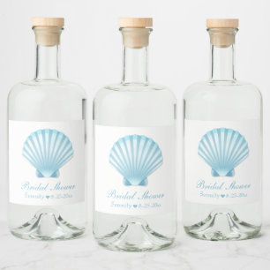 Nautical Shells Blue Turquoise Bridal Shower Liquor Bottle Label