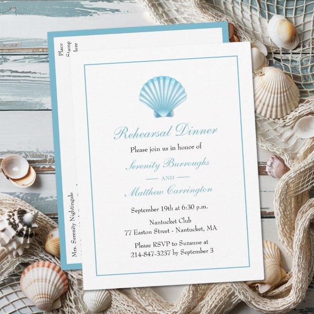 Nautical Shells Elegant Wedding Rehearsal Dinner Invitation Postcard (Creator Uploaded)