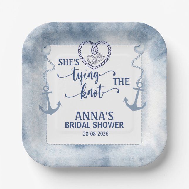 Nautical Shes Tying the Knot Bridal Shower Elegant Paper Plate (Front)
