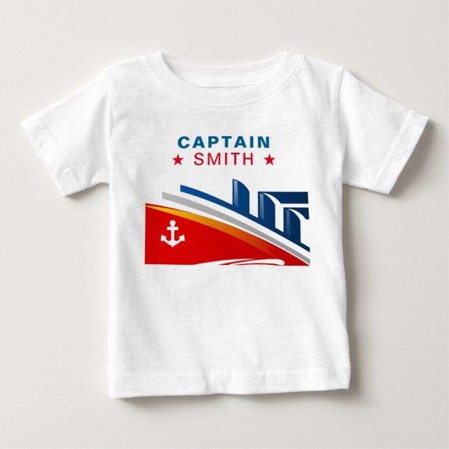 Nautical Ship 1st Birthday Party Captain Name Baby T-Shirt (Front)