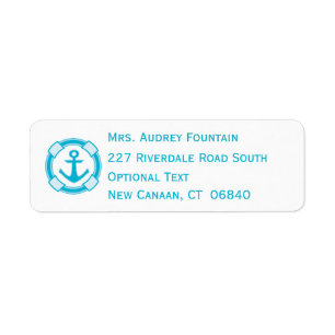 Nautical Ship Anchor Blue Turquoise Return Address