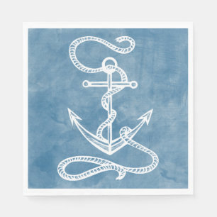 Nautical Ship Anchor Blue Watercolor Wedding Napkin