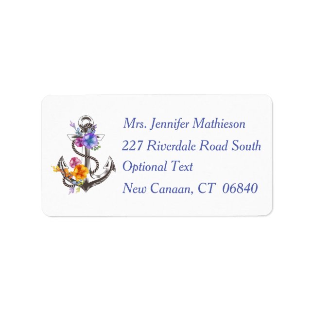 Nautical Ship Anchor Floral Blue Address Labels (Front)