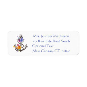 Nautical Ship Anchor Floral Blue Return Address