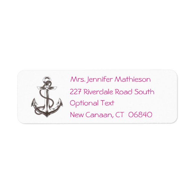 Nautical Ship Anchor Pink Fuchsia Return Address (Front)