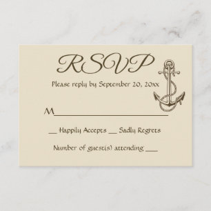 Nautical Ship Anchor Tan RSVP Brown Wedding Party