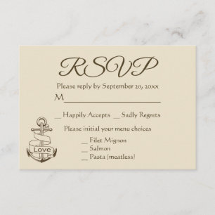 Nautical Ship Anchor Tan RSVP Brown Wedding Party Card
