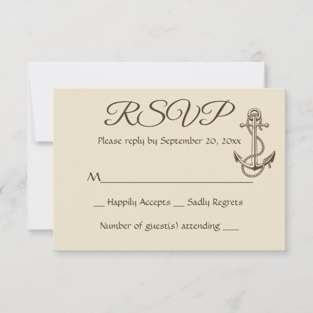 Nautical Ship Anchor Tan RSVP Brown Wedding Party Card (Front)