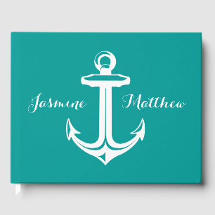 Nautical Ship Anchor Teal Wedding, Bridal Shower Guest Book