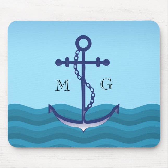 Nautical Ship Anchor with Double Monogram Mouse Pad (Front)