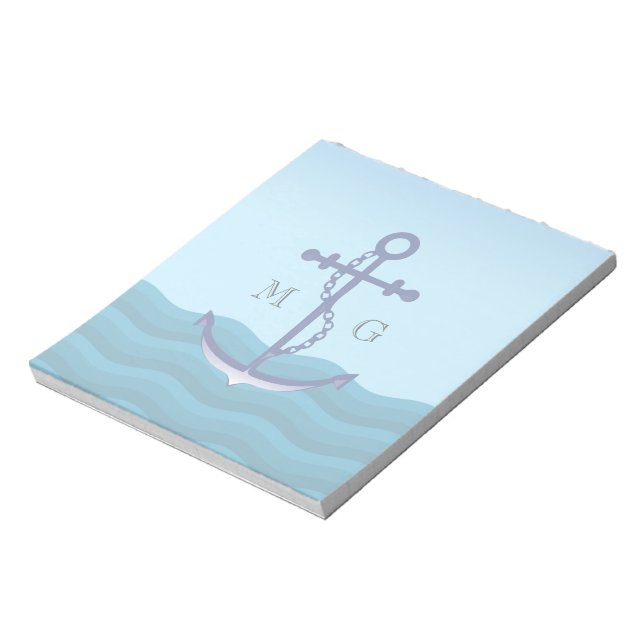 Nautical Ship Anchor with Double Monogram Notepad (Rotated)