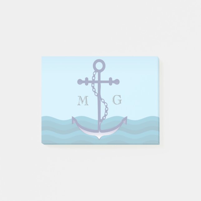 Nautical Ship Anchor with Double Monogram Post-it Notes (Front)