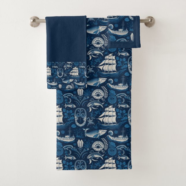Nautical Ship and Ocean Pattern No4 Bath Towel Set (Insitu)