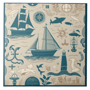 Nautical Ship and Ocean Themed ceramic art No13 Tile