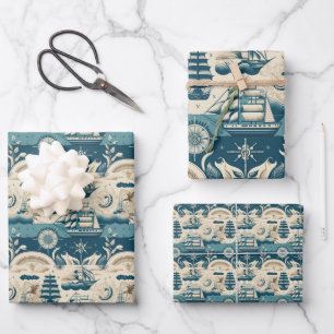 Nautical Ship and Ocean Themed pattern No10 Wrapping Paper Sheet
