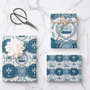 Nautical Ship and Ocean Themed pattern No17 Wrapping Paper Sheet
