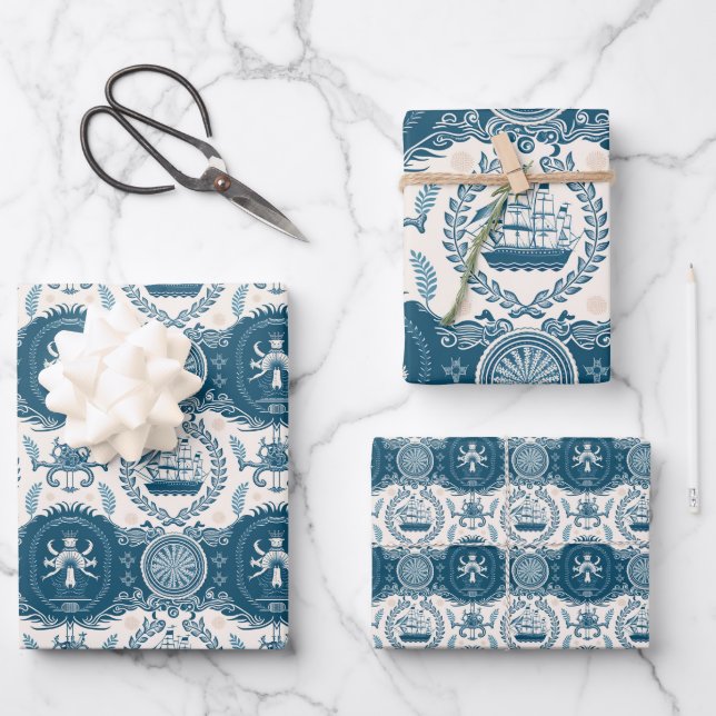 Nautical Ship and Ocean Themed pattern No17 Wrapping Paper Sheet (Front)