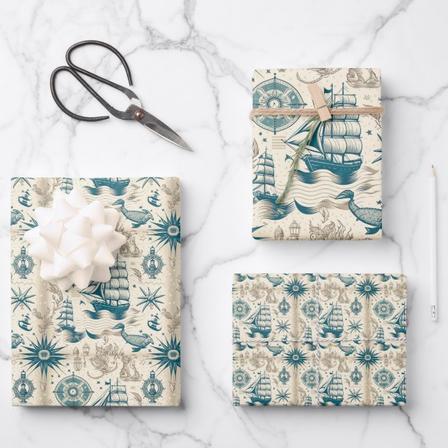 Nautical Ship and Ocean Themed pattern No18 Wrapping Paper Sheet (Front)
