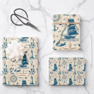 Nautical Ship and Ocean Themed pattern No20 Wrapping Paper Sheet