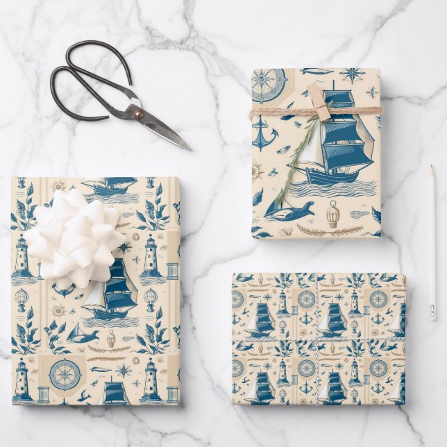 Nautical Ship and Ocean Themed pattern No20 Wrapping Paper Sheet (Front)