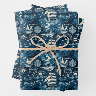 Nautical Ship and Ocean Themed pattern No6 Wrapping Paper Sheet