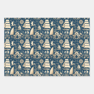 Nautical Ship and Ocean Themed pattern No9 Wrapping Paper Sheet