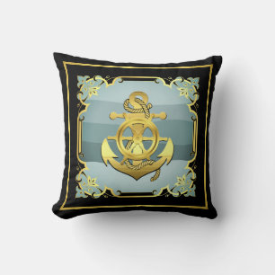 Nautical ship/boat anchor with wheel/ancient maps cushion