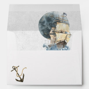 Nautical Ship, Full Moon and Anchor Wedding Envelope