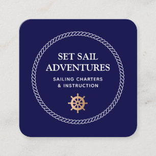 Nautical Ship Helm Rope Square Business Card