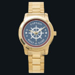 Nautical Ship Helm Wheel Captain Boat Name Navy Watch<br><div class="desc">A Nautical Ships Helm - Wheel with Captain Rank or other title and Your Name or Boat Name on a Stylish Watch. This personalised Pocket Watch will not just time but also is a fun conversation piece. Perfect for Father's Day but also makes a great gift for any occasion.</div>