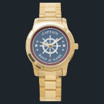 Nautical Ship Helm Wheel Captain Boat Name Navy Watch<br><div class="desc">A Nautical Ships Helm - Wheel with Captain Rank or other title and Your Name or Boat Name on a Stylish Watch. This personalised Pocket Watch will not just time but also is a fun conversation piece. Perfect for Father's Day but also makes a great gift for any occasion.</div>