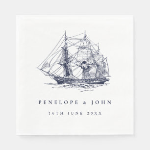 Nautical Ship Illustration Destination Wedding Napkin