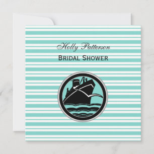 Nautical Ship Lt Blu Wht Stripe #2 S Bridal Shower Invitation