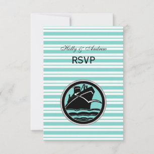 Nautical Ship Lt Blue White Stripe #2 V RSVP Card