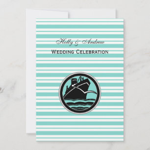 Nautical Ship Lt Blue White Stripe #2 V Wedding Invitation
