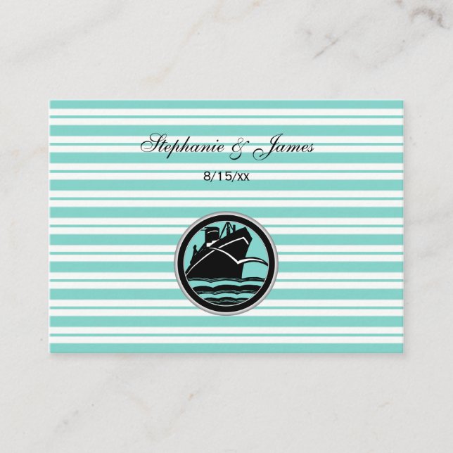 Nautical Ship Lt Blue White Stripe Escort Cards #2 (Front)