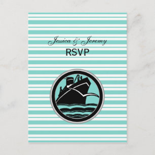 Nautical Ship Lt Blue White Stripe RSVP 1 Invitation Postcard