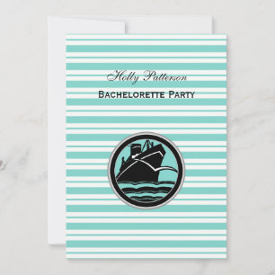 Nautical Ship Lt Blue White Stripe V Bachelorette Invitation