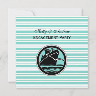 Nautical Ship Lt Blue Wht Stripe #2 SQ Engagement Invitation