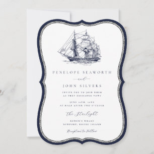 Nautical Ship Navy Rope Frame Bracket Wedding Invitation