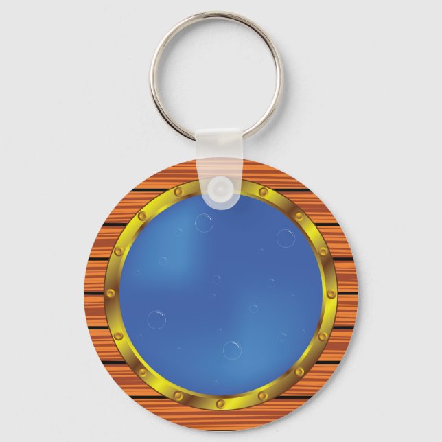 Nautical Ship Porthole Window with Blue Water Key Ring (Front)